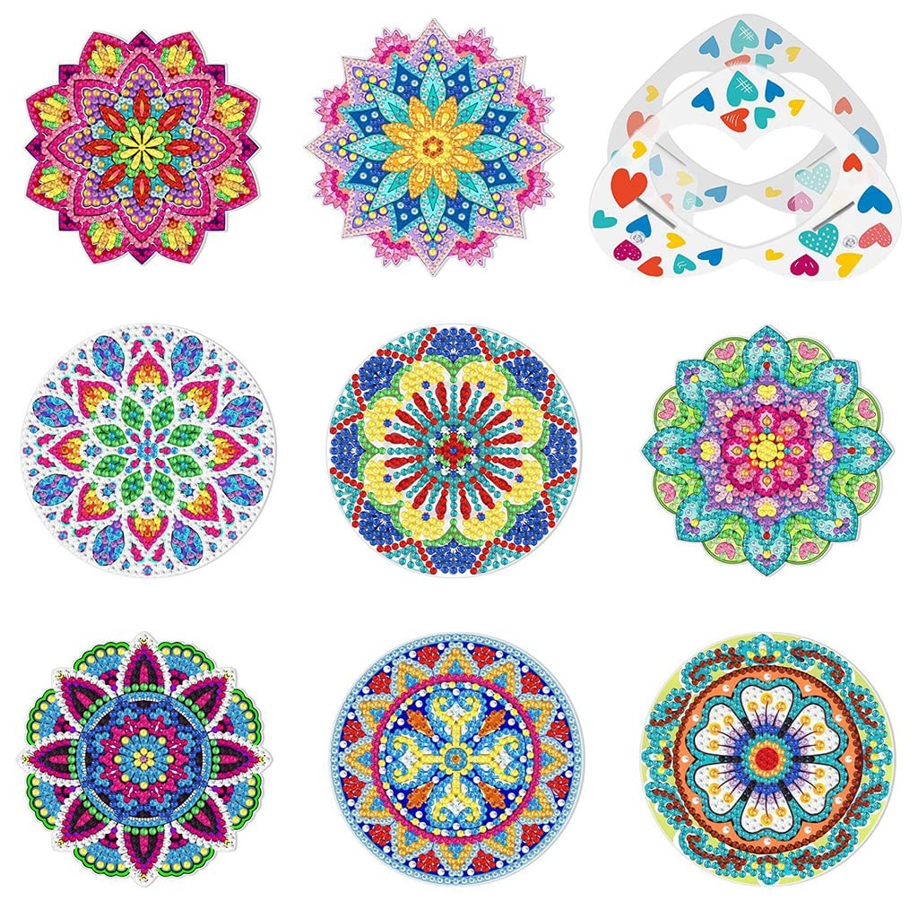 HASTHIP 8Pcs Diamond Painting Coasters with Holder, DIY Mandala Coasters Diamond Painting Kits for Beginners, Adults & Kids Art Craft HASTHIP 8Pcs Diamond Painting Coasters with Holder, DIY Mandala Coasters Diamond Painting Kits for Beginners, Adults & Kids Art Craft